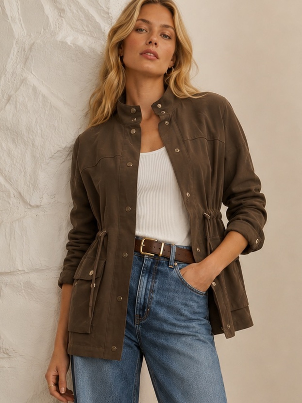 Zara khaki Women’s Utility Jacket with Drawstring Waist